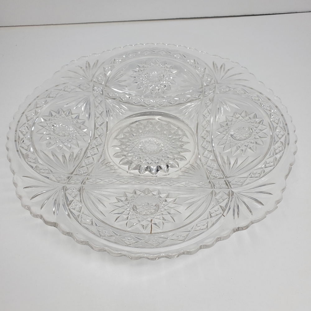Vintage Cut Pressed Glass Serving Platter in Smaller size 10"  Great Condition